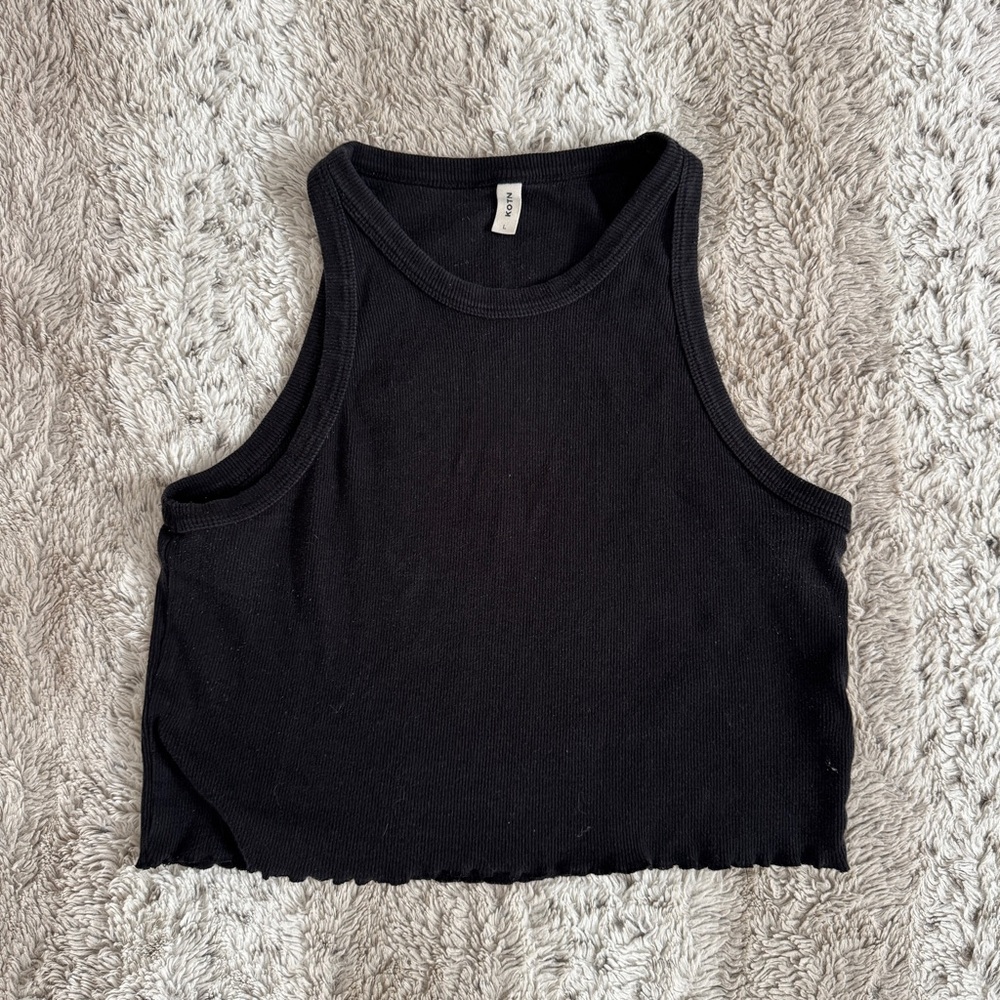 KOTN Black Ribbed Cropped Tank